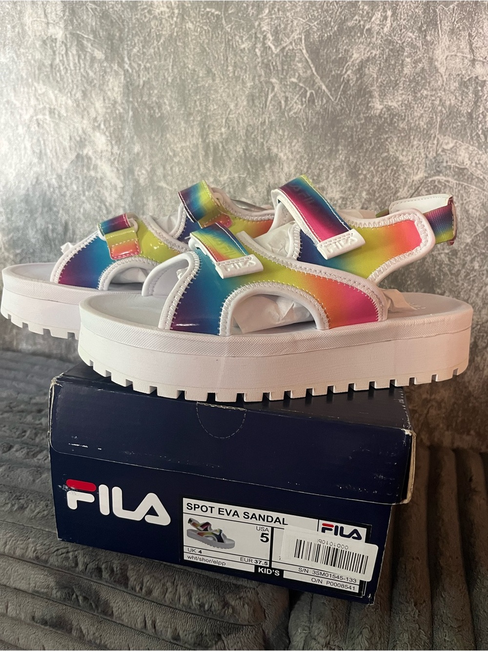Fila Kids Rainbow Gradient Platform Sandals - White and Multicolor 5Y